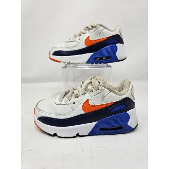 Nike Air Max 90‎ Toddler Shoes White Orange Blue Leather Sneakers Size 10C - Picture 2 of 8